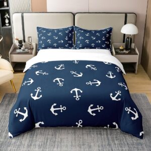 ocean adventure theme 100% natural cotton duvet cover set king size nautical anchor comforter cover with 2 pillowcases fashion navy blue bedding set for bedroom birthday gifts