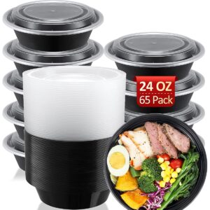 SHOPDAY Meal-Prep-Containers-65 Pack 24 oz Plastic-Food-Storage-Containers-with-Lids, Disposable-Food-Prep-Containers-Microwave-Safe, Meal-Prep-Bowls-Reusable, To-Go-Contianers-for-Lunch