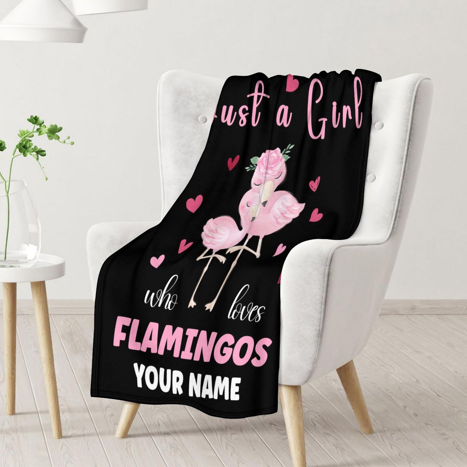 Personalized Flamingo Blanket Gifts with Name - 40x50 Inches Cute Throw Blanket for Women & Girls - Black Soft Fuzzy Blankets for Bed, Couch & Living Room