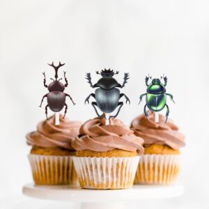 18pcs Glitter Dessert Cupcake Topper Reptile Insect Beetle Theme Decorations Baby Shower Boys Girls Happy Birthday Party Decor Supplies