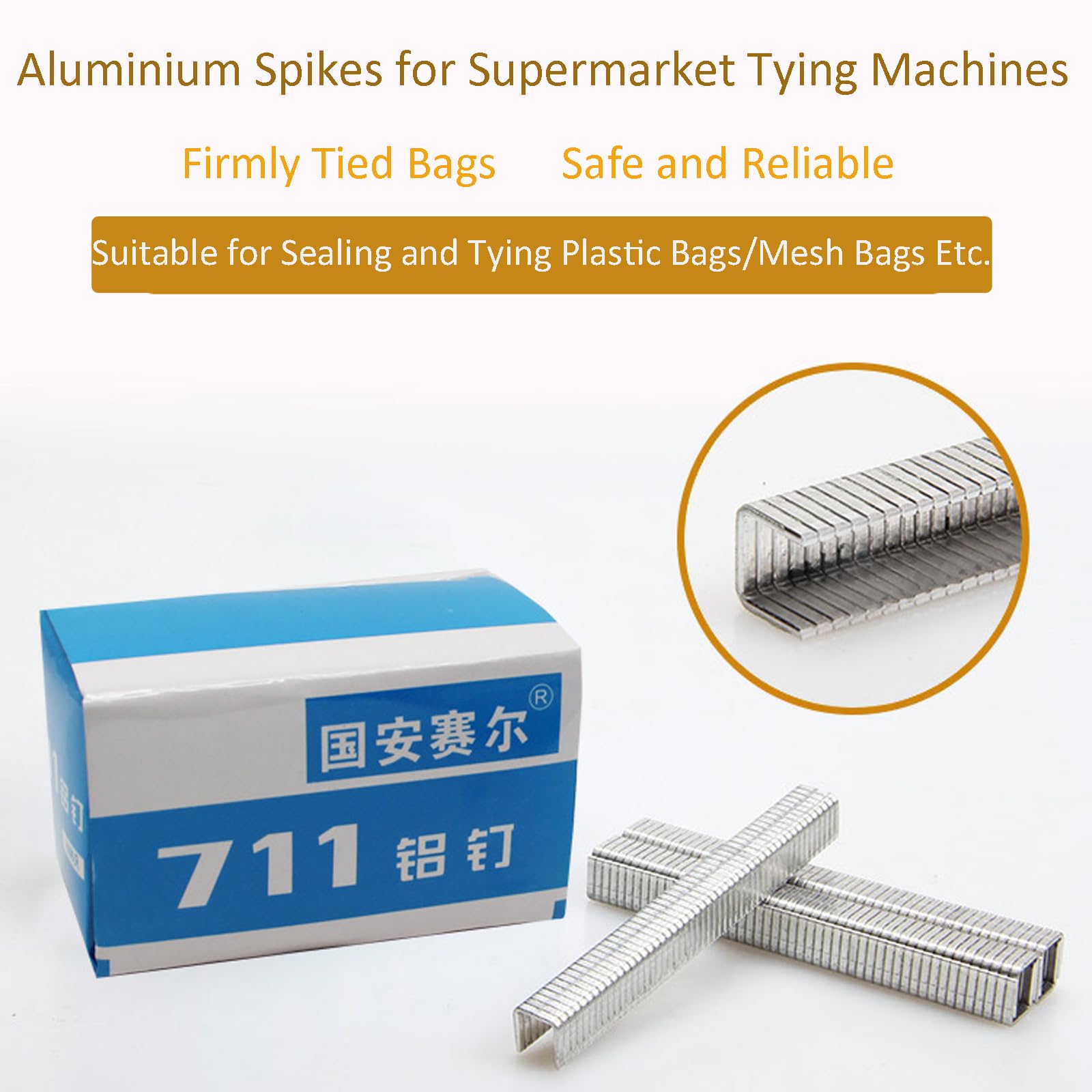 Plastic Bag Neck Sealing Machine Fruit and Vegetable Roll Bag Packaging Machine Aluminium Nail Tying Machine With 40000pcs U Shaped Sealing Nails Suit for Supermarket, Fruit Shop, Retail Stores