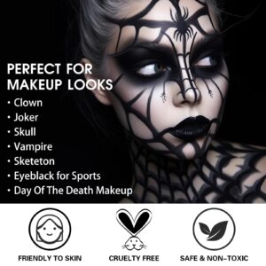 Black Face Paint, Blendable Cream Body Painting Kit, Eye Black for Sports Baseball Softball Football, Facepaint for Skull Joker Vampire, Halloween Skeleton Cosplay, Costume, Parties, 21.fl oz (60ml)