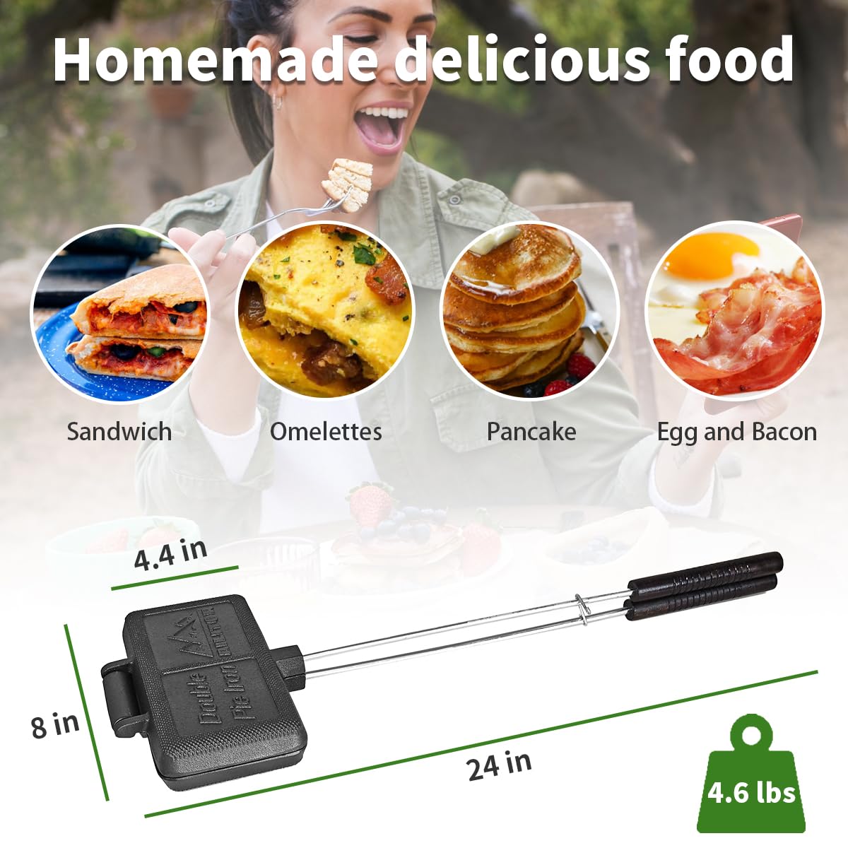 AILITOR Double Pie Iron Sandwich Maker for Camping, Cast Iron Campfire Pie Cooker, Campfire Cooking Equipment Mountain Pie Maker