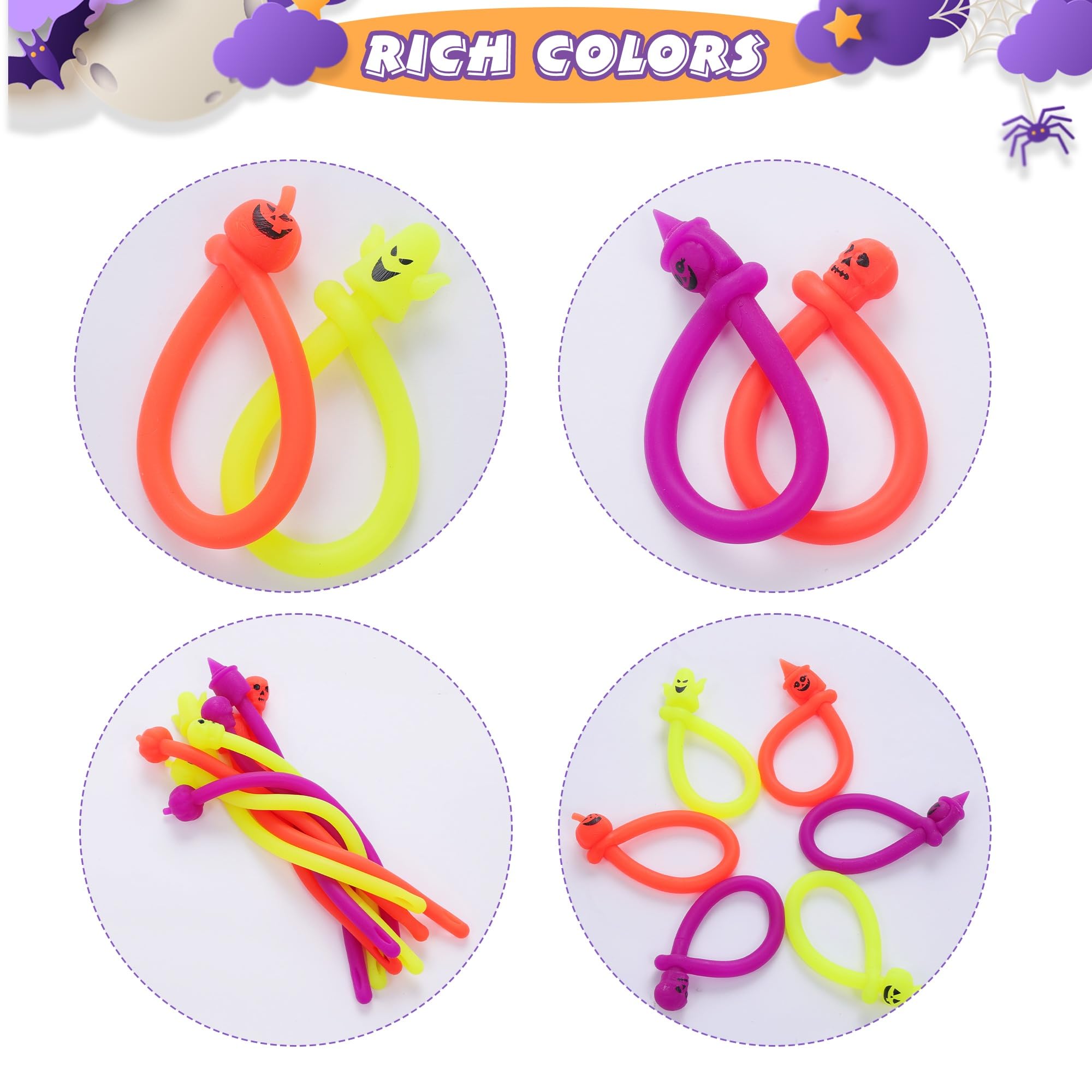 28 Pack Halloween Stretchy Strings Toy Pack，Pumpkin and Witch Sensory Toys for Kids Students Stress Relief Treat Bags Gifts Stress Relief Party Favors