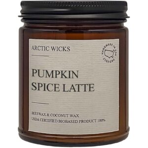 Arctic Wicks 3 Pack Fall Candles Honey Spiced Pear, Pumpkin Spice Latte, Apple Macintosh | Coconut Beeswax Candles | 9oz Amber Jar | Farmhouse Candles Non-Toxic Clean Burn 100% USDA Certified Biobased