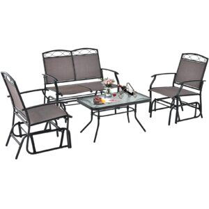 tangkula 4 pcs patio glider set, outdoor gliding loveseat w/tempered glass coffee table, heavy-duty patio furniture set for backyard, porch, poolside (4 pcs patio glider set)