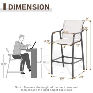 VredHom Outdoor Metal Bar Stools, Patio Bar Stools Set of 4 Counter Height Chairs Steel Bar Chairs Lightweight Patio Furniture with Textilene, Armrest and Footrest, Light Grey