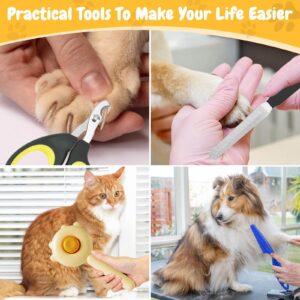 Self-Cleaning Cat Brush with Release Button - Deshedding Brush for Long and Short-Haired Cats, Pet Grooming Tool with Comb and Nail Clippers