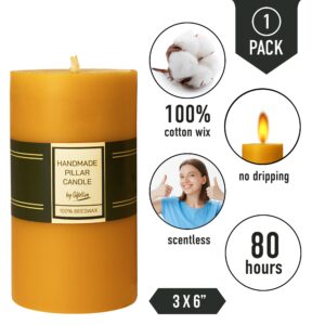 Extra Large Pure Beeswax Pillar Candle - 80 Hours Lasting - 100% Pure Beeswax and Cotton Wick - Unscented Candle for Emergencies - Candle Lovers Gift