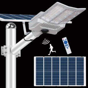 hwhdj 5000w solar street light,ip67 solar street lights outdoor, 200000lm 6500k high powered commercial parking lot lights dusk to dawn, with remote for yard, parking lot, driveway