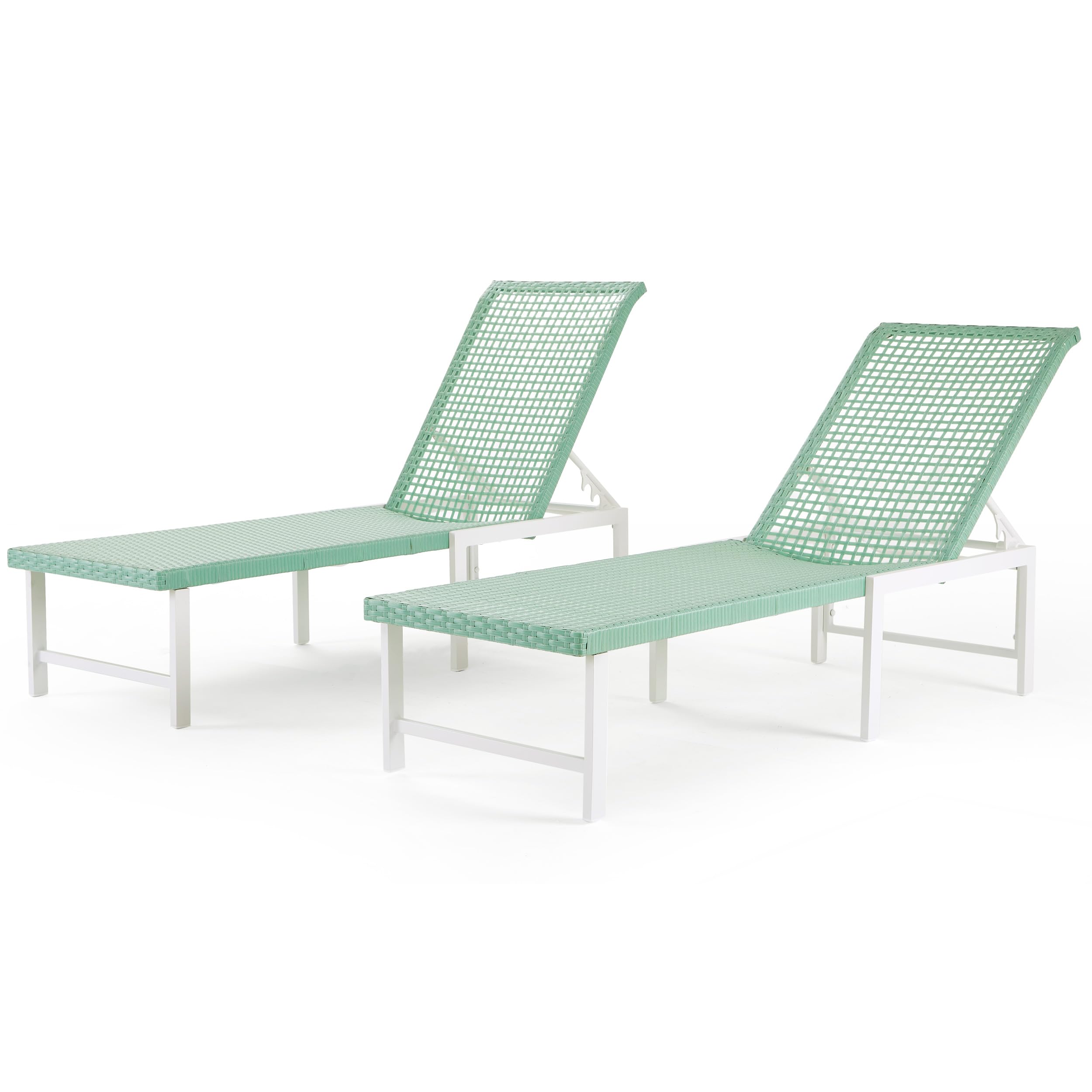 Eongdn Outdoor Chaise Lounge Chair Set of 2, Rattan Aluminum All Weather Pool Chairs, for Patio, Beach, Poolside, Deck, Green