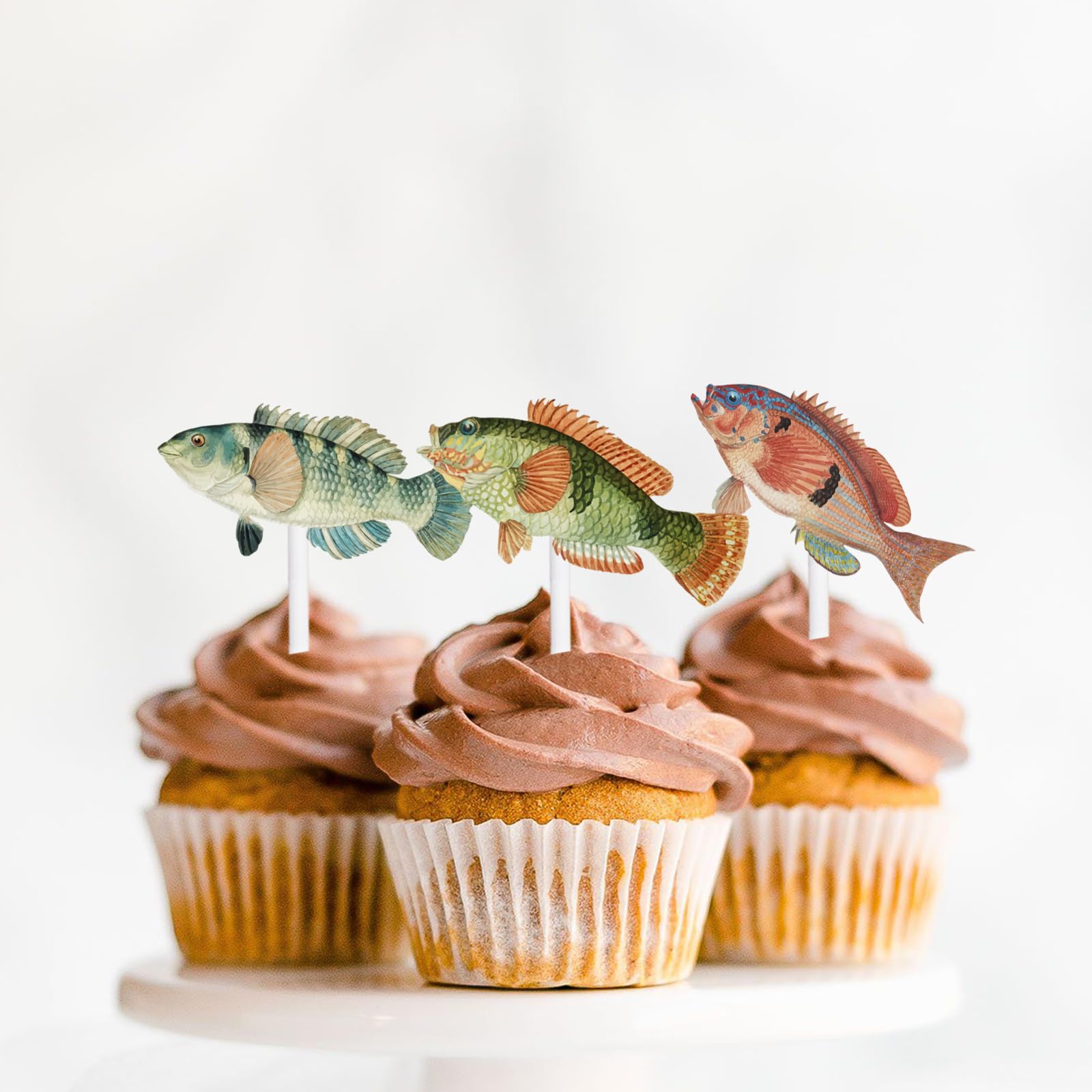 18pcs Glitter Fish Dessert Cupcake Topper Go Fishing Theme Decorations Baby Shower Boys Girls Happy Birthday Party Decor Supplies