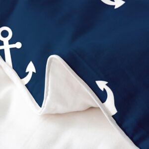 Ocean Adventure Theme 100% Natural Cotton Duvet Cover Set King Size Nautical Anchor Comforter Cover with 2 Pillowcases Fashion Navy Blue Bedding Set for Bedroom Birthday Gifts