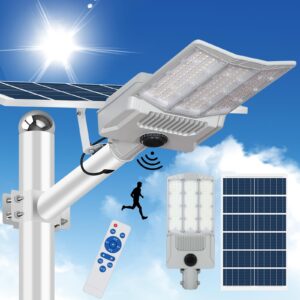 hiepock 6000w solar street light，200000lm 6500k solar street lights outdoor, dusk to dawn solar outdoor lighting with motion sensor, ip67 solar parking lot lights, suitable for yard, parking lot