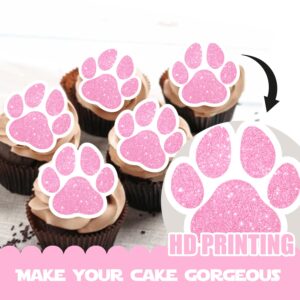 18pcs Pink Glitter Dog Paw Dessert Cupcake Topper Dog Pet Adoption Theme Decor Supplies Baby Shower Boys Girls Happy Birthday Party Decorations