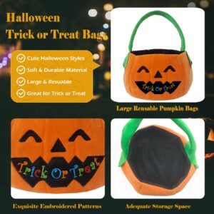 YourBestMemory Set of 2pcs, Dia 11' Halloween Plush Pumpkin and Black Cat Basket Trick or Treat Bags Halloween Candy Bucket for Kids, Gift Bucket for Halloween Party Favor Supplies(Pumpkin&Cat)