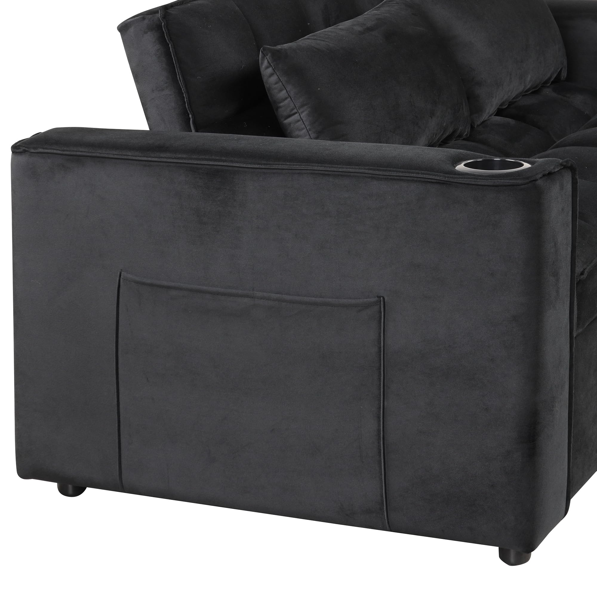 Merax 55.3" Loveseat with Pull Out Bed, Convertible Velvet Sleeper Sofa Bed with Cup Holder & USB Port, 2 Pillows, and Adjustable Backrest for Living Room or Apartments, Black