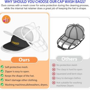 LONGD Hat Washer Cage for Baseball Caps, Sturdy Cleaning Protector with Frame Cage and Laundry Bag, Washing Machine Safe Hat Cleaner and Organizer, Suitable for Adult and Kids' Caps - 1-Pack,White