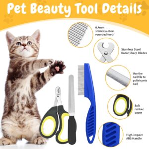 Self-Cleaning Cat Brush with Release Button - Deshedding Brush for Long and Short-Haired Cats, Pet Grooming Tool with Comb and Nail Clippers