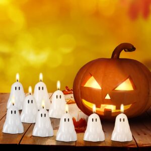 Jutom 40 Pieces Halloween Candles Decor Spooky Ghost Burning Candle Soy Wax Cute Aesthetic Candle White Horror Halloween Decorations for Halloween Party Bedroom Home Tabletop