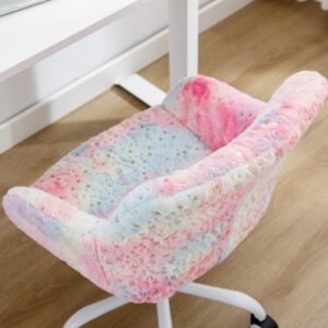 DUOMAY Kids Desk Chair, Faux Fur Colorful Upholstered Computer Chair for Boys and Girls, Cute Study Swivel Height Adjustable Arm Chair for Child