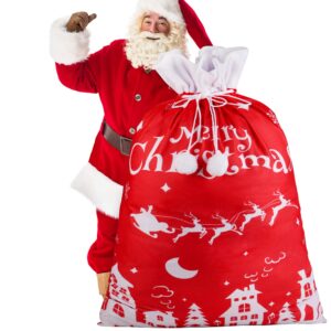 ccinee giant christmas santa sack,oversized red velvet santa bags gift wrap with cord drawstring for christmas party supplies storage bags holiday gifts decor（43.3 x 27.5 inch，house elk）