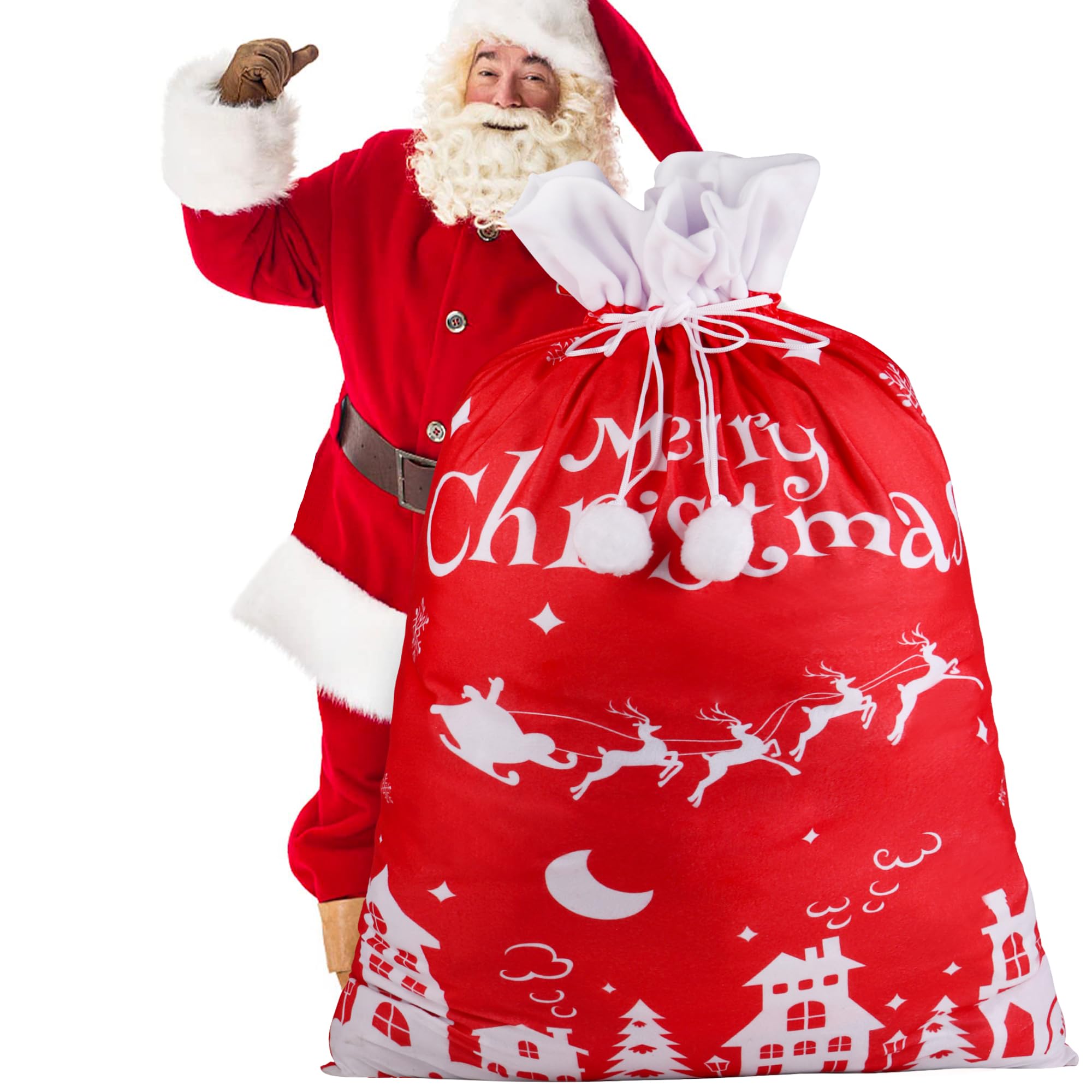 CCINEE Giant Christmas Santa Sack,Oversized Red Velvet Santa Bags Gift Wrap with Cord Drawstring for Christmas Party Supplies Storage Bags Holiday Gifts Decor（43.3 x 27.5 Inch，House Elk）