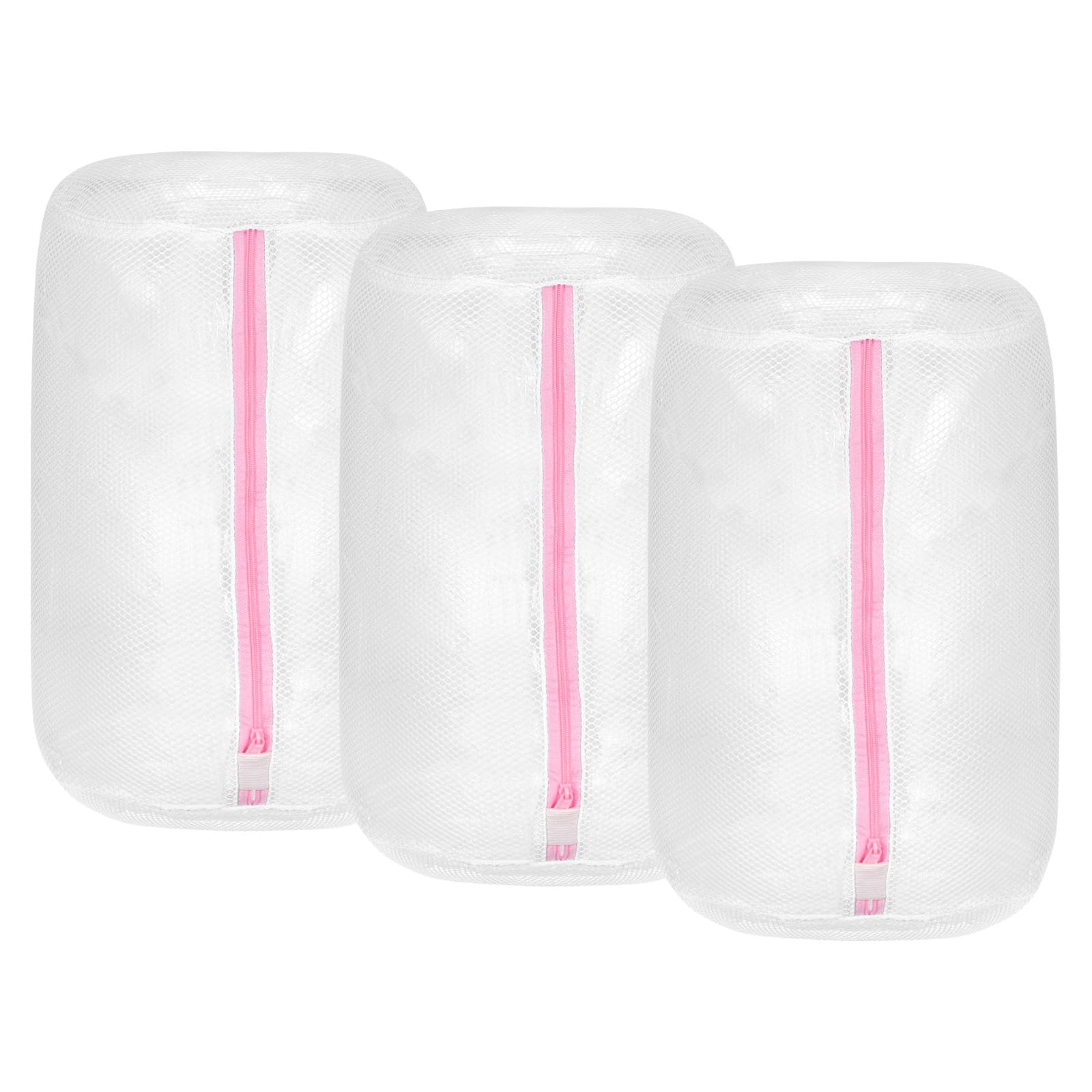 uxcell 3Pcs Shoes Washing Bag, 8.7 x 13 Inch Cylinder Mesh Laundry Bags for Washing Machine Wash Sneakers, Slippers, Delicate, Underwear, White/Pink