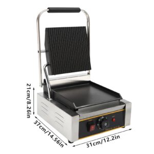 Panini Press Grill, Commercial Sandwich Maker, Electric Stainless Steel Sandwich Maker for Hamburgers/Steaks & Bacons (1800W)