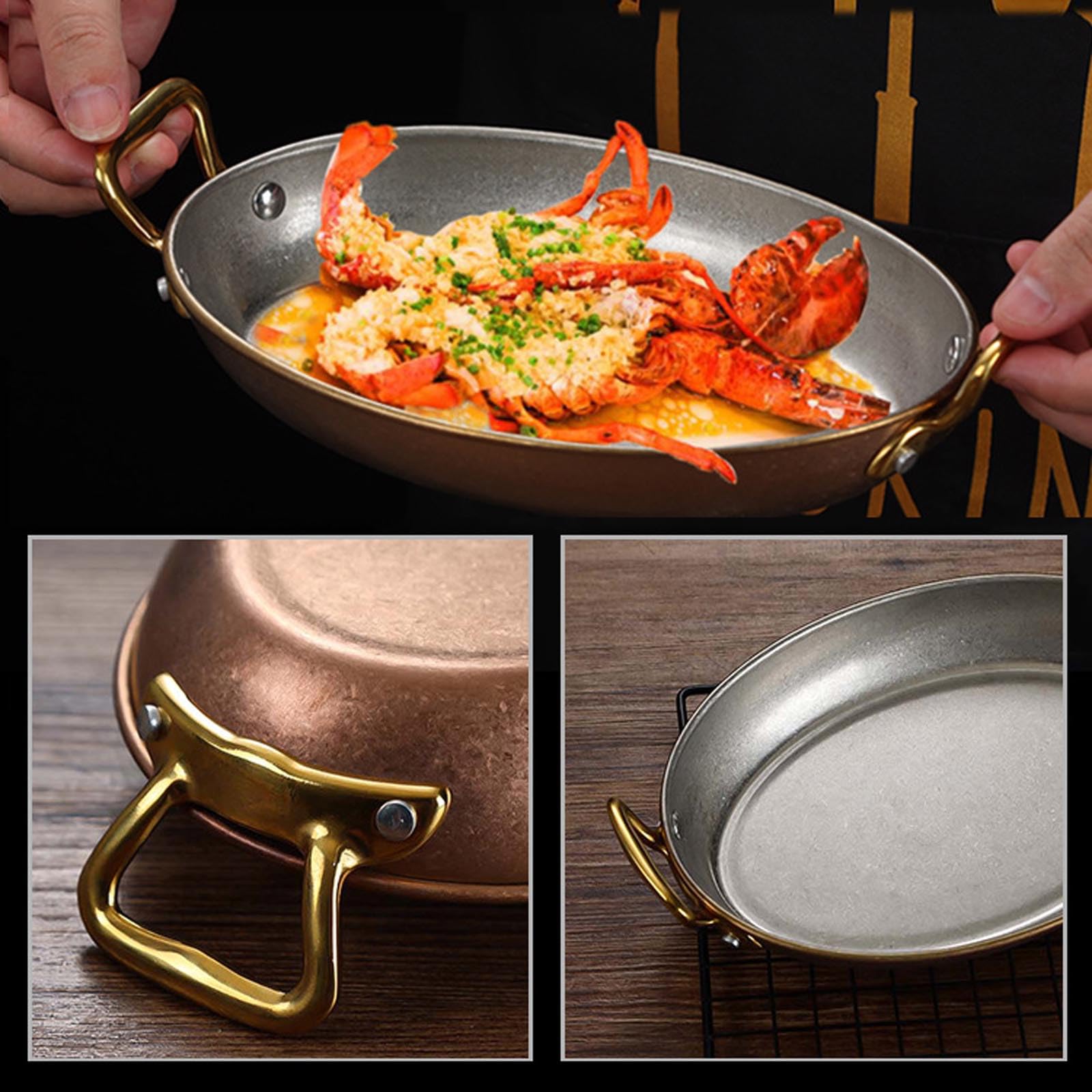 UGCER Oval Spanish Paella Pan, Nonstick Stainless Steel Skillet, Riveted Handles, Dishwasher-Safe, Paella Cookware for Homes or Restaurants,Retro Silver,24cm