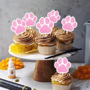 18pcs Pink Glitter Dog Paw Dessert Cupcake Topper Dog Pet Adoption Theme Decor Supplies Baby Shower Boys Girls Happy Birthday Party Decorations