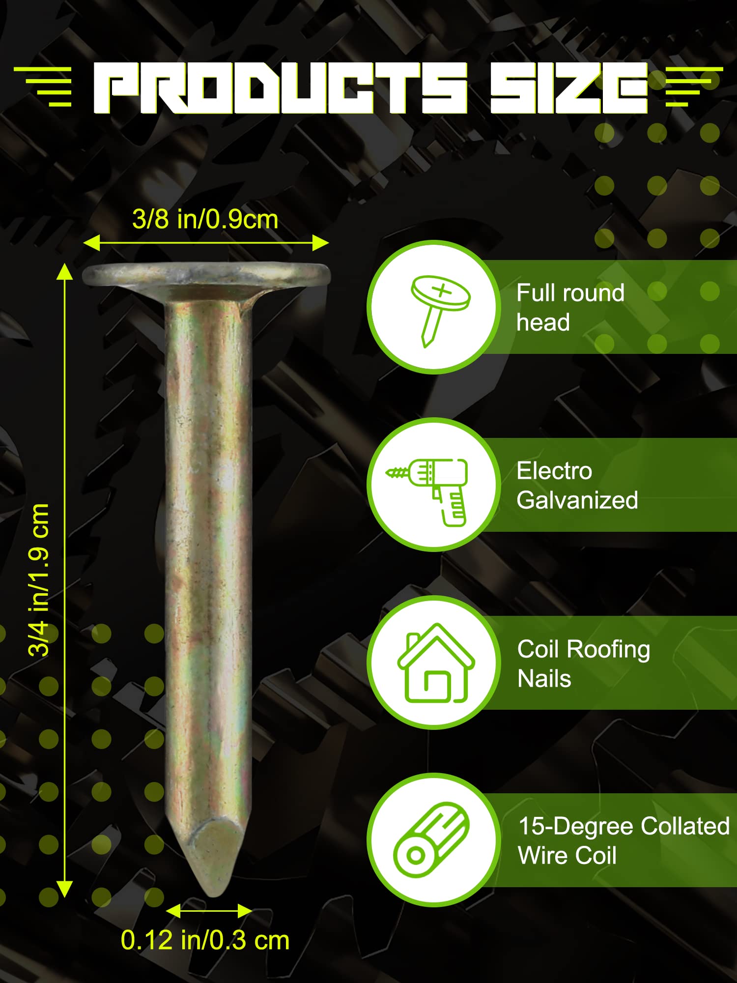 Sadnyy 600 Count Coil Roofing Nails 3/4-1-1/4 in 15 Degree Coil Roofing Nails Stainless Steel Siding Nails with Smooth Ring Shank for Roof Lathing Sheathing Material (3/4 inch x 0.12 inch)