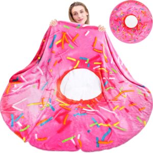 donut blanket double sided 80 inch, donut throw blanket funny blankets food blankets for adult kids, realistic food throw blanket kids throw blanket