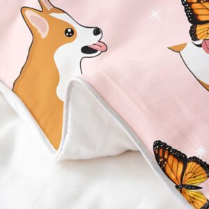 Cute Corgi 100% Cotton Duvet Cover Twin for Girls Kawaii Dog Bedding Set, Cartoon Puppy Pugs Comforter Cover with Zipper Closure Pet Themed Bed Sets, Animal Bedding for Boys Kids Teens Bedroom