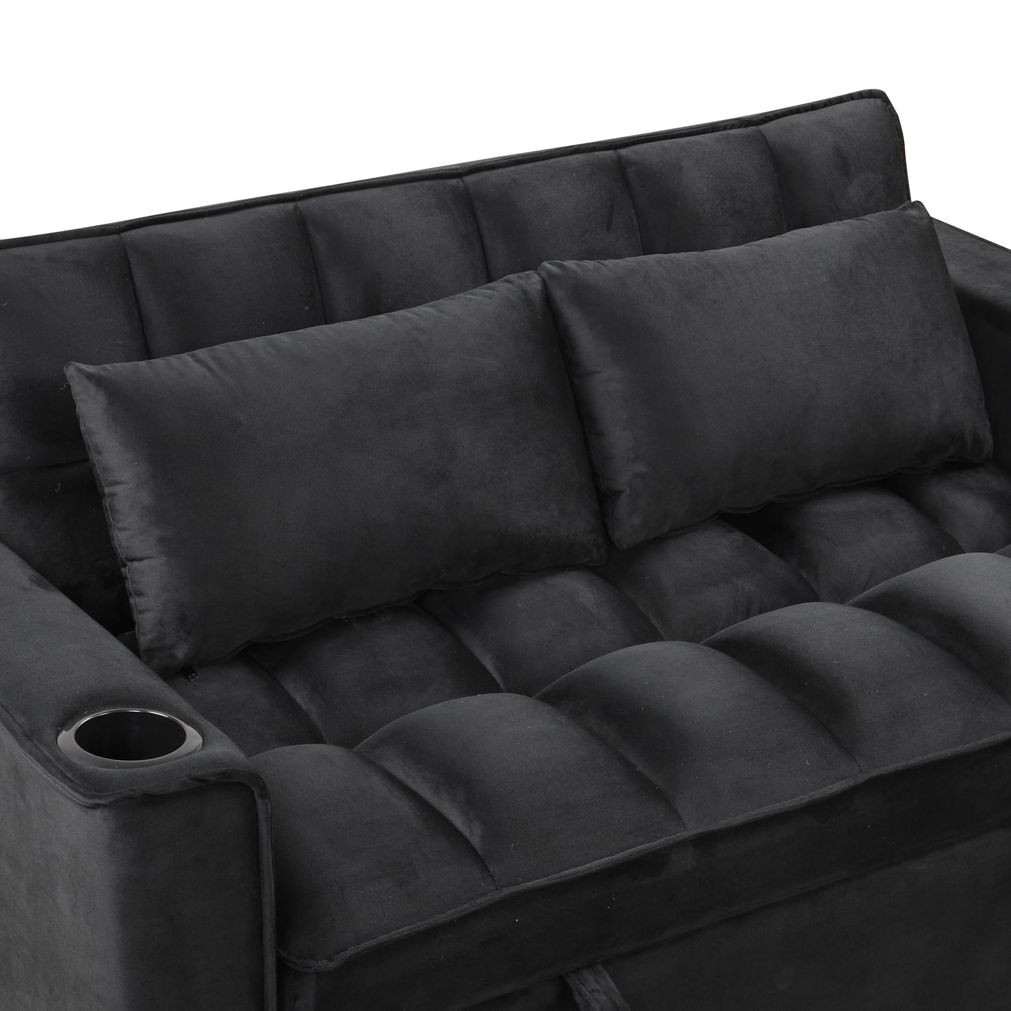 Merax 55.3" Loveseat with Pull Out Bed, Convertible Velvet Sleeper Sofa Bed with Cup Holder & USB Port, 2 Pillows, and Adjustable Backrest for Living Room or Apartments, Black