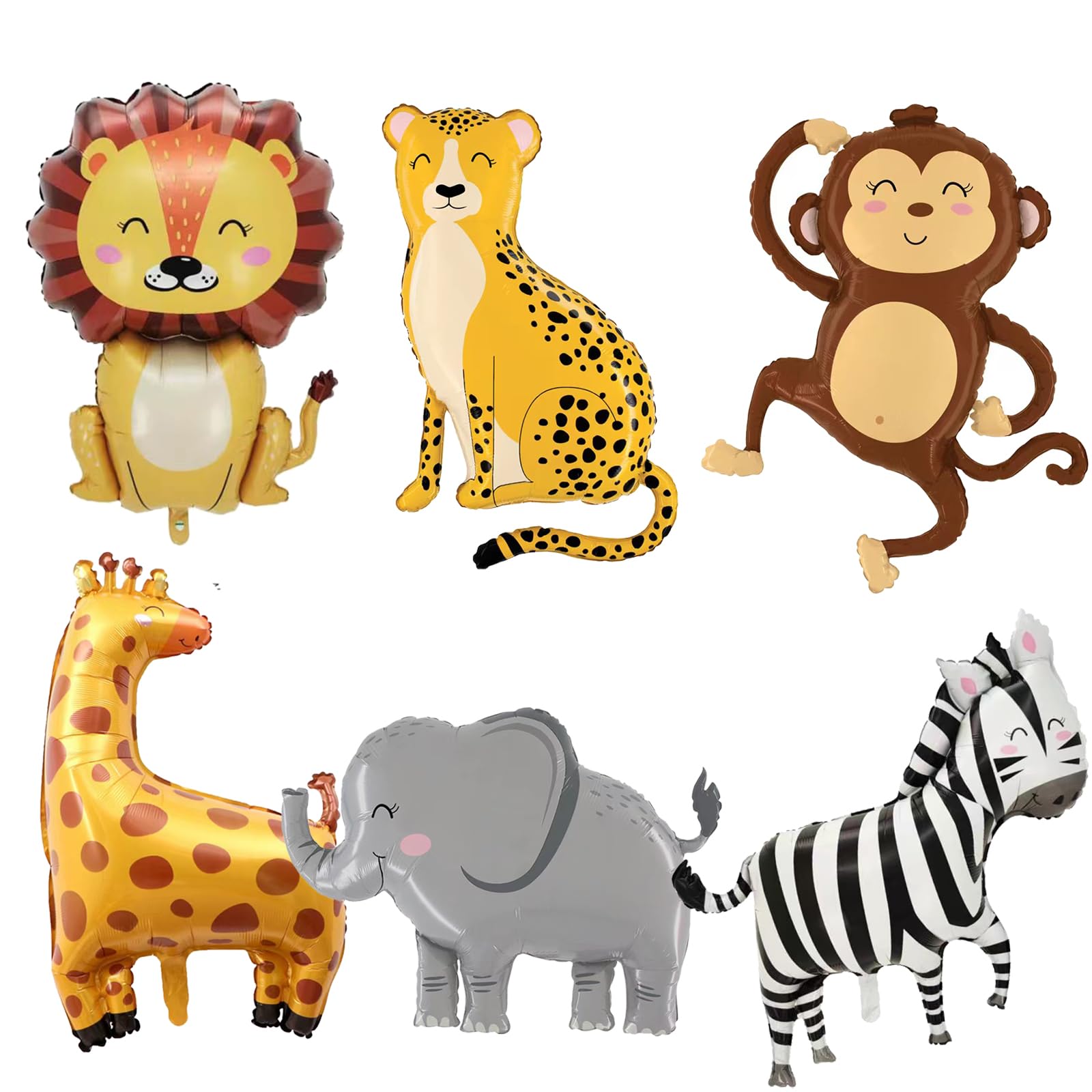 6PCS Jungle Animal Foil Balloons Giant Safari Animal Foil Balloons for Kids Boys Safari Jungle Baby Shower Birthday Wild One Zoo Party Decorations