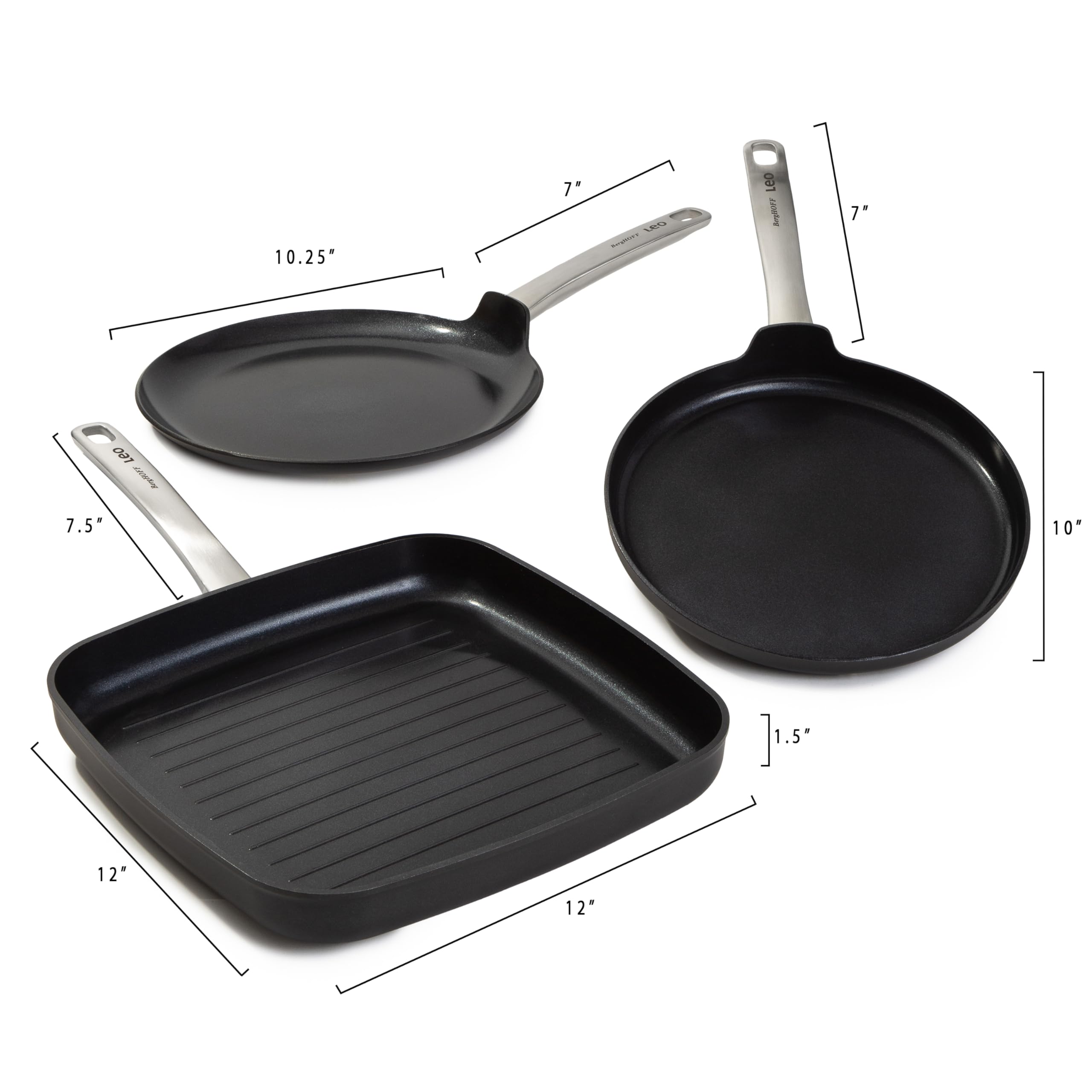 BergHOFF Graphite Non-stick Ceramic Pancake Pan 10.25", Recycled Aluminum, CeraGreen Non-toxic Nonstick Coating, Full Disk Bottom, Quick Breakfast, Oven Bakeware, Oven-to-Table Cookware