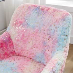 DUOMAY Kids Desk Chair, Faux Fur Colorful Upholstered Computer Chair for Boys and Girls, Cute Study Swivel Height Adjustable Arm Chair for Child