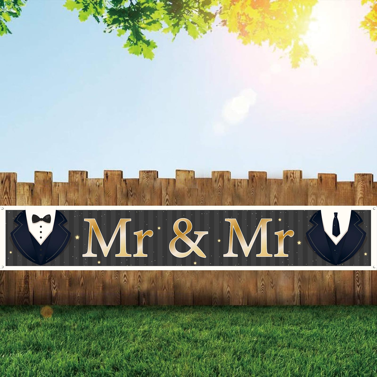 INNORU Large Mr & Mr Banner, Gay Wedding Party Backdrop Yard Sign, Men Groom to Be Yard Garden Banner, Gay Bridal Shower Party Indoor Outdoor Decor Supplies 9.8 * 1.6ft