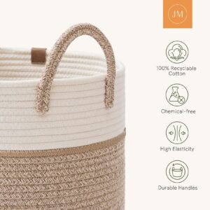 LA JOLIE MUSE Woven Basket Rope Storage Baskets - Tall Cotton Basket, Laundry Basket for Blanket, Kids Toy, Nursery Clothes Hamper Basket-XL