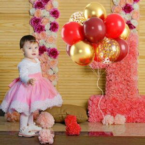 Red and Gold Balloons, Gold and Red Balloons Set with Gold Confetti Metallic Gold Balloons, Globos Rojos Red and Gold Party Decorations for Wedding Bridal Shower Supplies Baby Shower