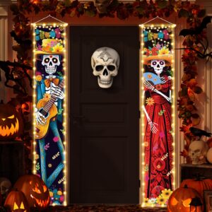 halloween decorations dia de los muertos lighted porch sign banners halloween decor mexico day of the dead porch signs banner indoor outdoor wall door party decor decoration ornaments