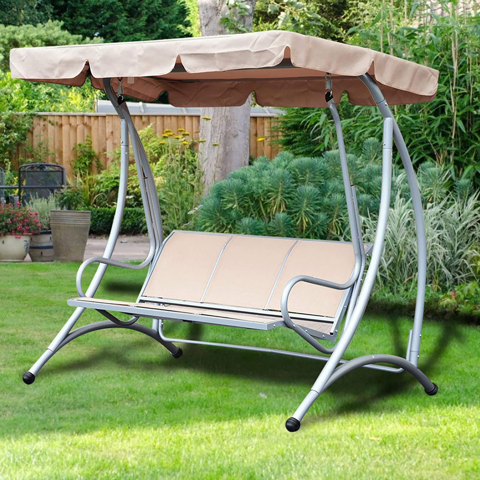 2 Person Swing Canopy Replacement seat top Cover 3 Patio Seater 4x6 74 1 2 Width 76inx45in 82w 51dpth 66h Chair aosom for Canopies Two to Garden Entertainment Outdoor (Beige)