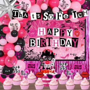 hombae hot pink lips party decorations, burn book girls birthday decorations backdrop fringe curtain explosion star 3d disco ball balloon garland thats so fetch banner cake cupcake topper