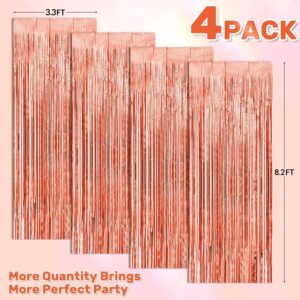 4-Pack Backdrop for Party Decorations, Foil Fringe Backdrop Curtains, Tinsel Streamers for Birthday Party Decorations, Rose Gold Tinsel Curtain for Graduation Mermaid Baby Shower New Year Prom Parties