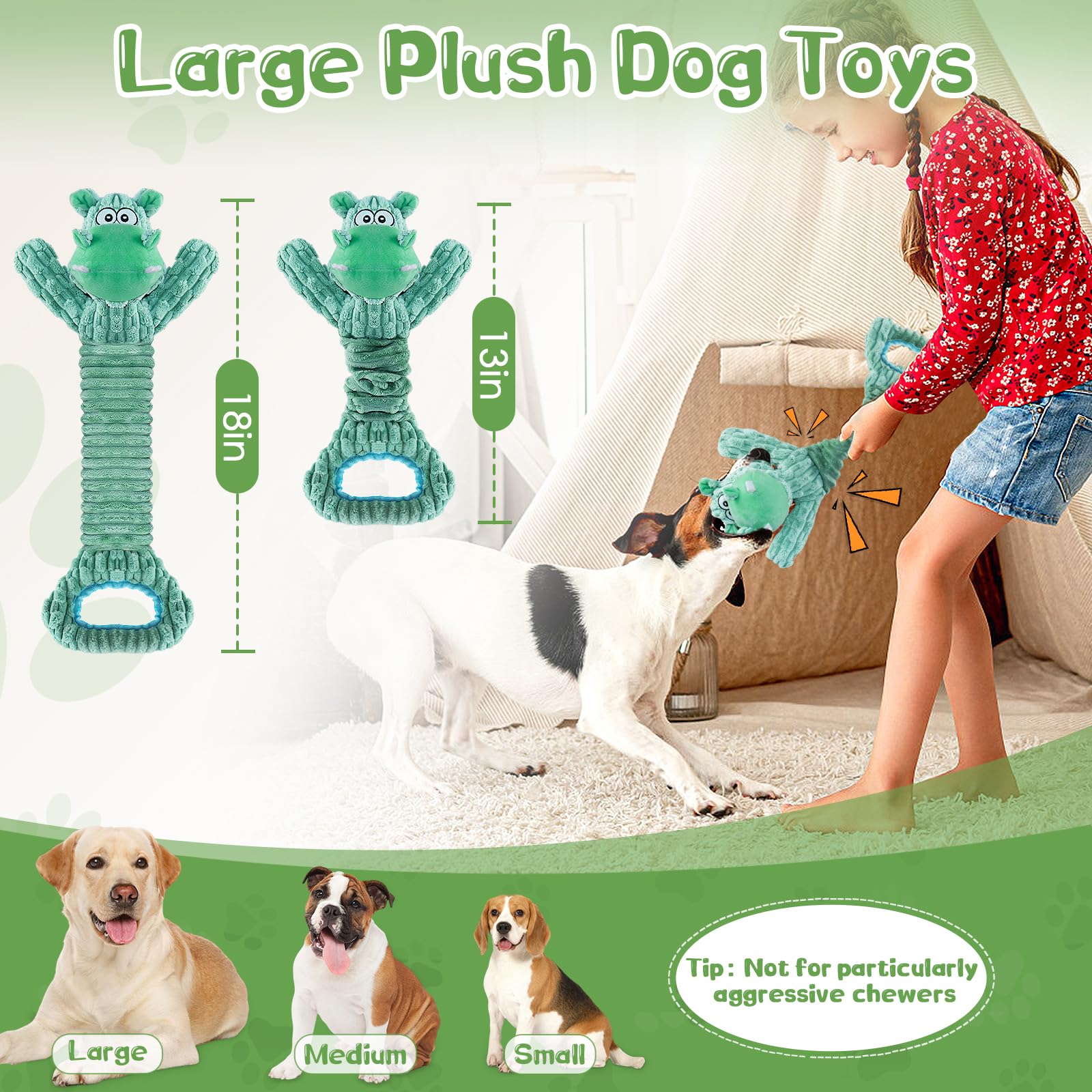 Fuufome Large Squeaky Dog Toys: Plush Dog Toys with Soft Fabric for Small, Medium, and Large Pets - Tug of War Dog Toys for Indoor Play