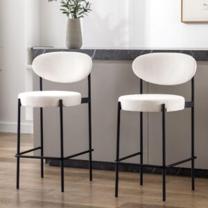 washon 26 inch bar stools for kitchen island set of 2 velvet fabric counter stools with backs upholstered counter height bar stools with black metal legs for dining room kitchen counter bar, white