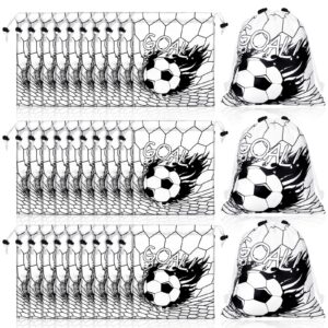 xuhal 24 pcs soccer party favors bags soccer drawstring bags soccer team gift goodie treat bags sports theme backpack bags for soccer birthday party decoration baby shower supplies(black, white)