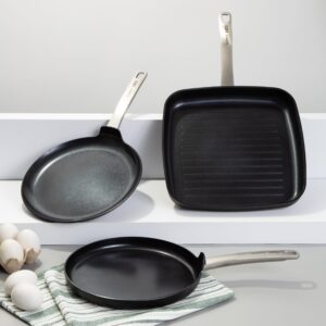 BergHOFF Graphite Non-stick Ceramic Pancake Pan 10.25", Recycled Aluminum, CeraGreen Non-toxic Nonstick Coating, Full Disk Bottom, Quick Breakfast, Oven Bakeware, Oven-to-Table Cookware