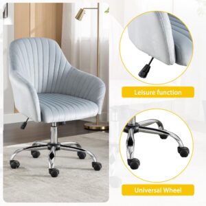 Home Office Desk Chair, Vanity Chair, Modern Velvet Adjustable Low Back Rolling Chair, Twill Upholstered Cute Office Chair, Desk Chairs with Wheels for Bedroom,Vanity Room,Classroom (Dark Gray)